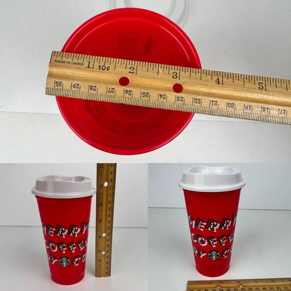 2013 Starbucks 16oz Plastic Red Travel Mug‎ Cup White Lid Merry Coffee Christmas